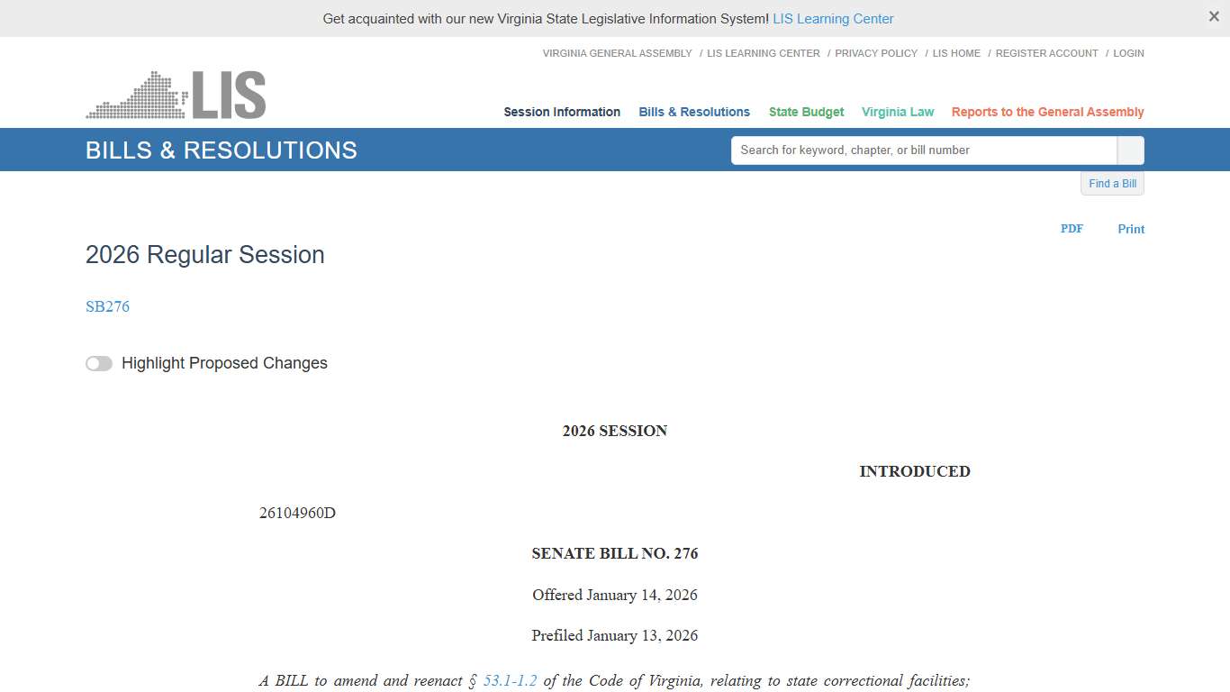 SB276 - 2026 Regular Session | LIS